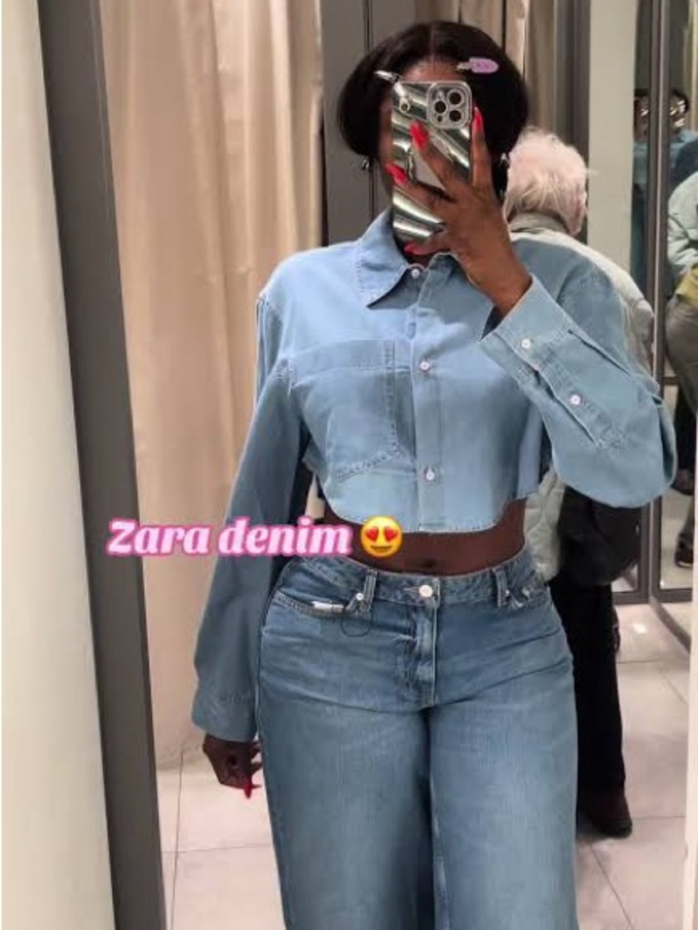 NEW ZARA TRF CROPPED DENIM LONG SLEEVE SHIRT | REF. 6929/068 | SIZE: SMALL